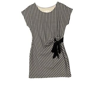Anthro Saturday Sunday Dress Womens Medium Black White Geometric Print Tie Waist